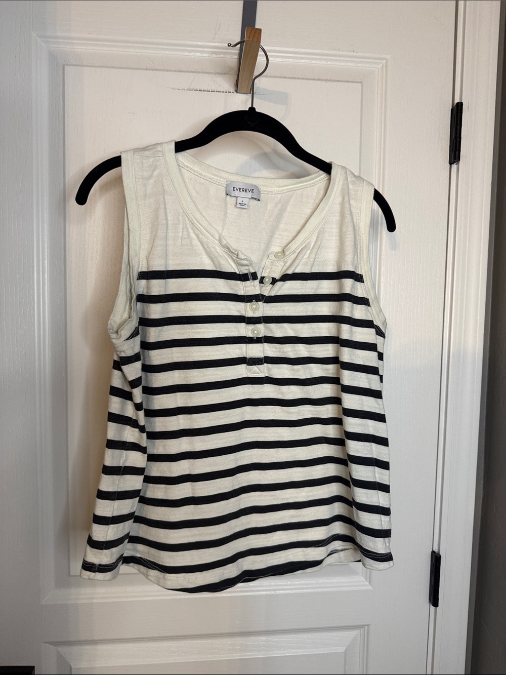 Evereve Cream & Black Striped Henley Tank